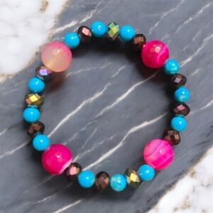 African Turquoise & Dragons Vein Agate Crystal Bracelet